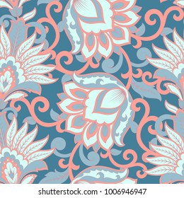 Vintage seamless pattern with flowers in indian style