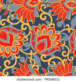 Vintage seamless pattern with flowers in indian style