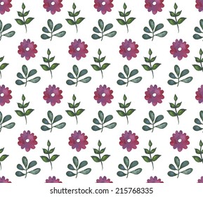 Vintage seamless pattern with flowers and leaves. Watercolor paint. Nature theme.