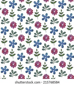 Vintage seamless pattern with flowers and leaves. Watercolor paint. Nature theme.