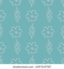 Vintage seamless pattern with flowers and leaves. Hand drawn floral seamless pattern vector background.