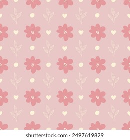 Vintage seamless pattern with flowers and leaves. Hand drawn flowers with seamless pattern vector background.