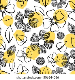 Vintage seamless pattern with flowers and leaves.