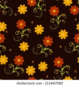 Vintage seamless pattern with flowers. Native American symbols.