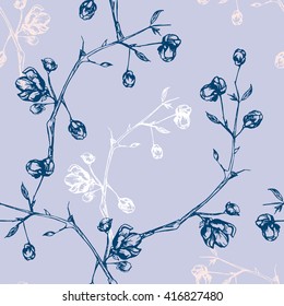 Vintage seamless pattern with flowers on branches