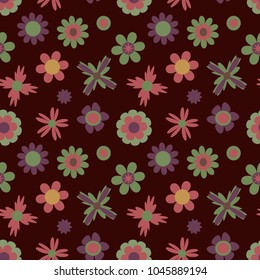 Vintage seamless pattern with flowers, vector. Childish floral pattern, vector. Seamless texture with cute flowers.