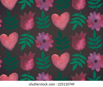 Vintage seamless pattern with flowers. Watercolor paint. Nature theme.