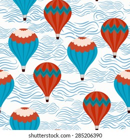 Vintage seamless pattern with flying floral balloons (vector seamless pattern)