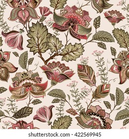 Vintage seamless pattern, french provence style. Floral pattern. Decorative flowers and plants wallpaper. Design for fabric, carpet, cover, textile, web