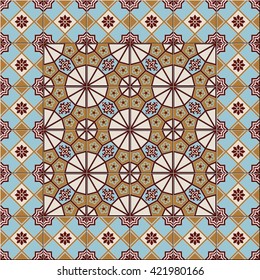 Vintage seamless  pattern from. Moroccan, Portuguese, Azulejo tiles and border, retro ornaments.  Template for interior design
