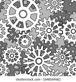 Vintage seamless pattern with gears for anti stress coloring book. Cog wheel technology endless texture for wrapping paper.