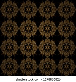 Vintage seamless pattern with gold gradient. Elegant golden invitation card with vector floral decor of gold ornament and black background.