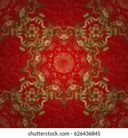 Vintage seamless pattern with gold gradient. Elegant golden invitation card with vector floral decor of gold ornament and red background.