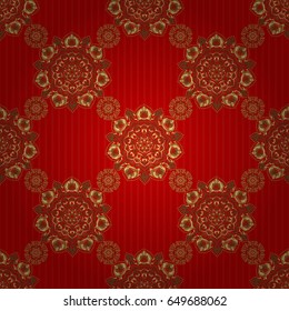 Vintage seamless pattern with gold gradient. Elegant golden invitation card with vector floral decor of gold ornament and red background.