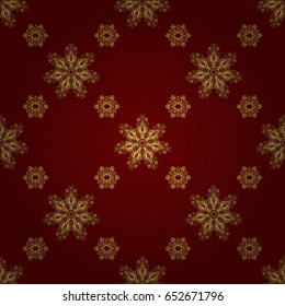 Vintage seamless pattern with gold gradient. Elegant golden invitation card with vector floral decor of gold ornament and red background.