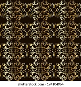 Vintage seamless  pattern with golden curls in Victorian style. Vector illustration.