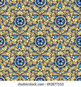 Vintage seamless pattern with gradient golden-blue circles, vector
