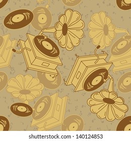 Vintage seamless pattern of gramophones