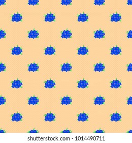 Vintage seamless pattern in green, beige and blue colors. Hand written vector forget-me-not flowers, stamps, keys.