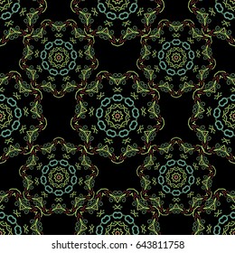 Vintage seamless pattern in green, orange and brown colors. Seamless background. Elegant vector damask wallpaper.