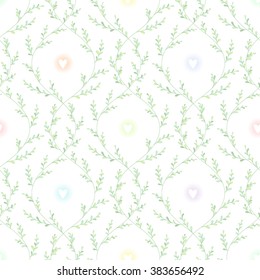 Vintage seamless pattern. Green twisted branches on a white background 