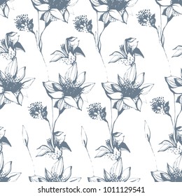 Vintage seamless pattern with hand drawn flowers.