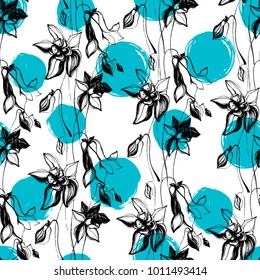 Vintage seamless pattern with hand drawn flowers.
