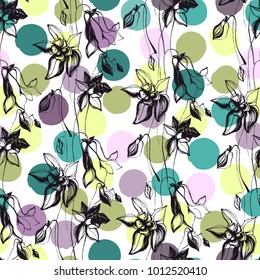 Vintage seamless pattern with hand drawn flowers.