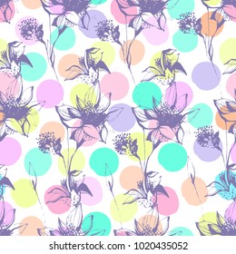 Vintage seamless pattern with hand drawn flowers.