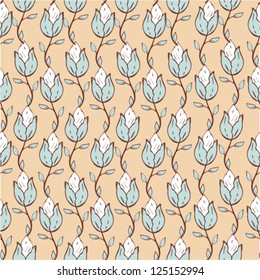 vintage seamless pattern with hand drawn spring flowers