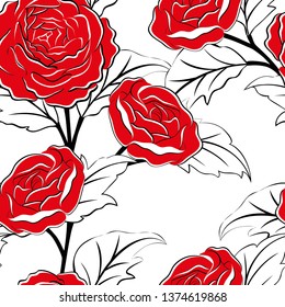 Vintage seamless pattern with hand drawn peonies