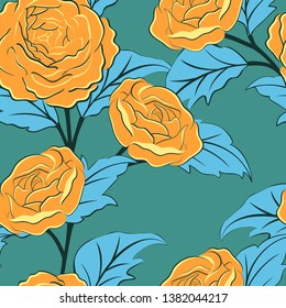 Vintage seamless pattern with hand drawn peonies