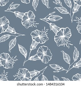 Vintage seamless pattern with hand drawn flowers.