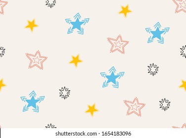 Patrón inmaculado con estrellas coloridas dibujadas a mano. Textura de moda para textil, envoltura y ropa. Ilustración del vector