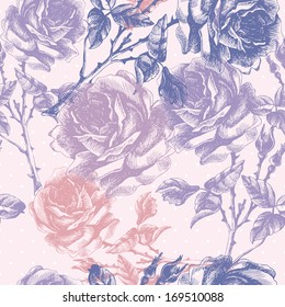 Vintage seamless pattern with hand drawn roses. Vector illustration.