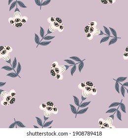 Vintage seamless pattern in hand drawn style with folk flowers elements. Random floral doodle print. Designed for fabric design, textile print, wrapping, cover. Vector illustration
