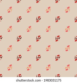 Vintage seamless pattern with hand drawn red simple flowers elements. Grey pastel background. Vector illustration for seasonal textile prints, fabric, banners, backdrops and wallpapers.