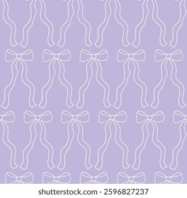 Vintage seamless pattern with hand drawn whimsical bows. Vector background in retro coquette aesthetic