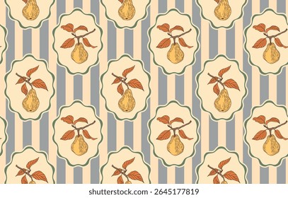 Vintage seamless pattern with hand drawn pears