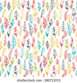 Vintage seamless pattern with hand drawn feathers. Vector illustration
