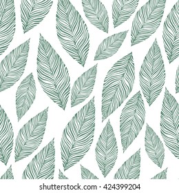 Vintage seamless pattern with hand drawn leaves. Vector.