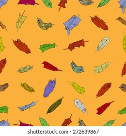 Vintage seamless pattern with hand-drawn feathers. Vector illustration