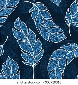 Vintage seamless pattern with hand-drawn feathers. Can be used for desktop wallpaper or frame for a wall hanging or poster,for pattern fills, surface textures, web page backgrounds, textile and more.