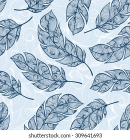 Vintage seamless pattern with hand-drawn feathers. Can be used for desktop wallpaper or frame for a wall hanging or poster,for pattern fills, surface textures, web page backgrounds, textile and more.