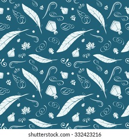 Vintage seamless pattern with hand-drawn feathers for desktop wallpaper or frame for a wall hanging or poster,for pattern fills, surface textures, web page backgrounds, textile and more