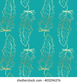 Vintage seamless pattern with hand-drawn feathers design