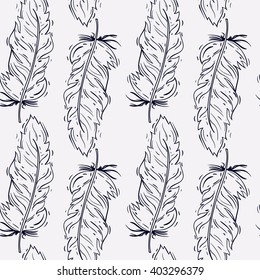 Vintage seamless pattern with hand-drawn feathers design