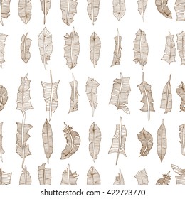 Vintage seamless pattern with hand-drawn feathers. Vector illustration