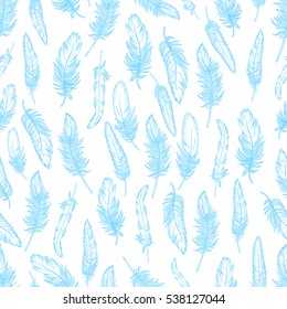 Vintage seamless pattern with hand-drawn feathers. Ornamental Boho Style. Trendy hand drawn tribal boho pattern. Repetition background for textile,fabric design,paper, wrapping paper,wallpaper.Vector.