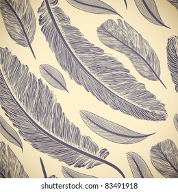 Vintage seamless pattern with hand-drawn feathers